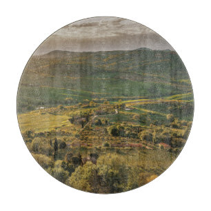 Tabla De Cortar Granjas rurales italianas, puesta de sol toscana.