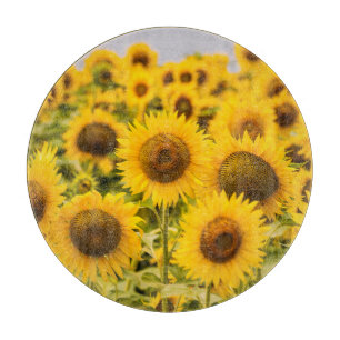 Tabla De Cortar Granjas Un Campo De Girasol