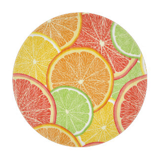 Tabla De Cortar Grapefruit y fondo abstracto naranja.