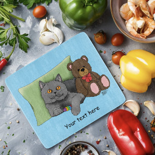 Tabla De Cortar Gray Cat Teddy Bear
