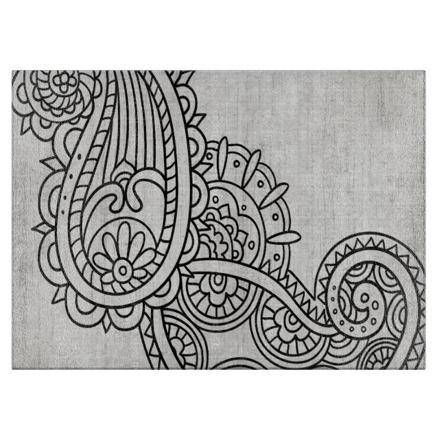 Tabla De Cortar Gray Mehndi Motif Cutting Board (Anverso)
