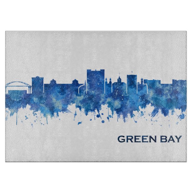 Tabla De Cortar Green Bay Wisconsin Skyline Blue (Anverso)