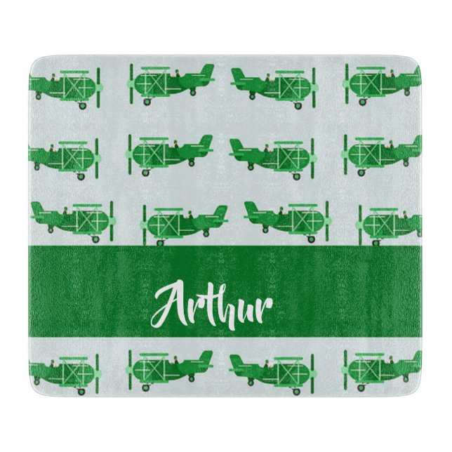 Tabla De Cortar Green flying airplanes on blue (Anverso)