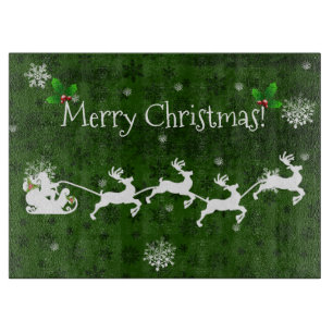 Tabla De Cortar Green Santa's Sleigh and Reindeer Cutting Board