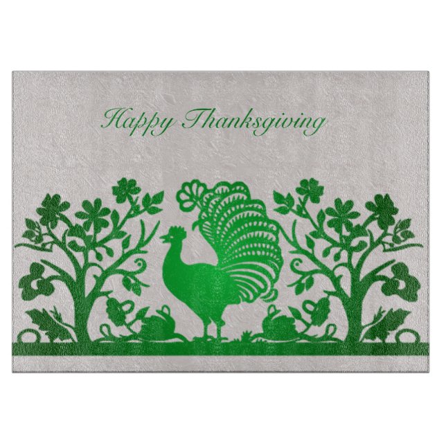 Tabla De Cortar Green Thankding Turkey Floral Cutting Board (Anverso)