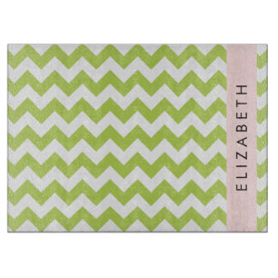 Tabla De Cortar Green Zigzag, Green Chevron, Tu Nombre
