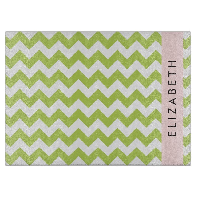 Tabla De Cortar Green Zigzag, Green Chevron, Tu Nombre (Anverso)