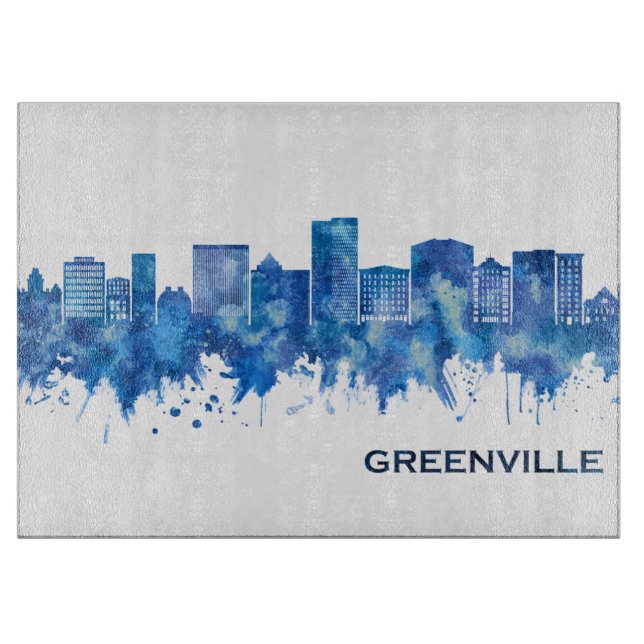 Tabla De Cortar Greenville South Carolina Skyline Blue (Anverso)