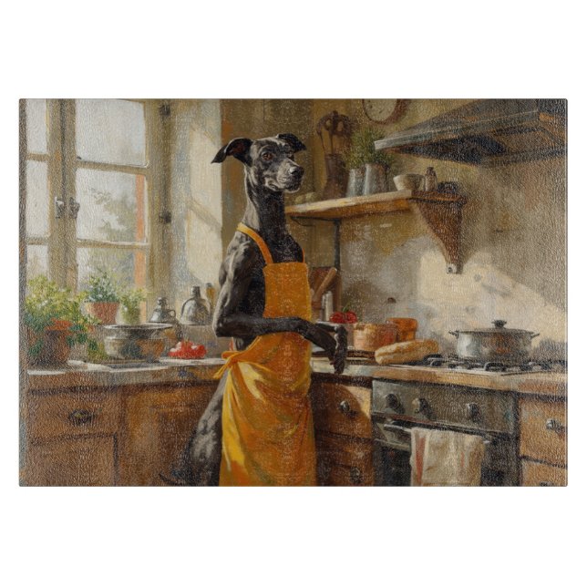 Tabla De Cortar Greyhound Cocinando en la Cocina (Anverso)