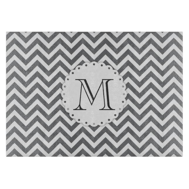 Tabla de cortar gris del monograma de Chevron (Anverso)