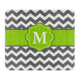 Tabla De Cortar Gris Green Chevron Monoxgram