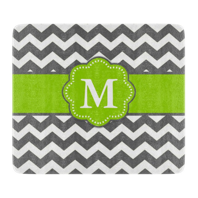 Tabla De Cortar Gris Green Chevron Monoxgram (Anverso)