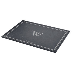 Tabla De Cortar Gris monograma mínimo  Plata