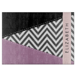Tabla De Cortar Gris Zigzag, Gris Chevron, Púrpura, Tu Nombre
