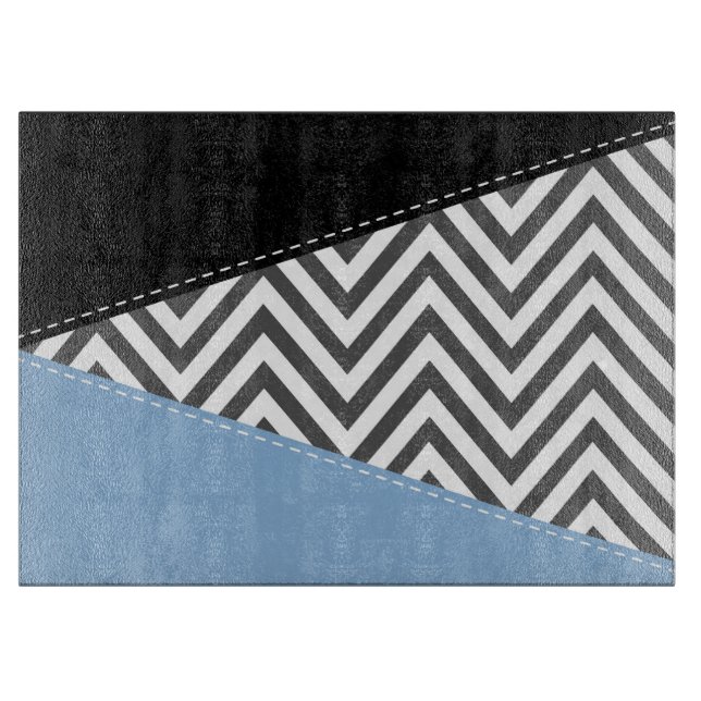 Tabla De Cortar Gris Zigzag, Gris Chevron, Zigzag Pattern, Azul (Anverso)