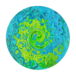 Tabla De Cortar Groovy Chartreuse y Remolino Líquido Acuamarina