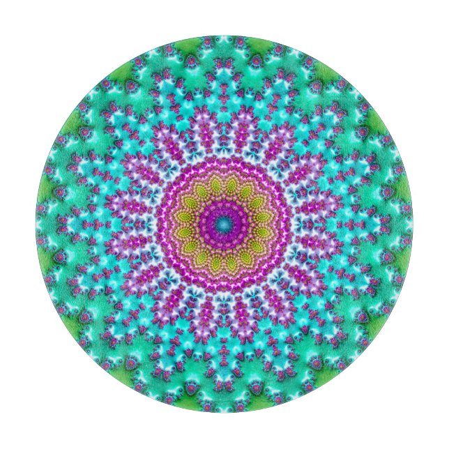 Tabla De Cortar Groovy Colorful Jewel Tone Boho Fractal Mandala (Anverso)