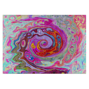 Tabla De Cortar Groovy Resumen Retro Pink caliente y Blue Swirl