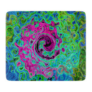 Tabla De Cortar Groovy rosa caliente y azul Resumen Swirte retro