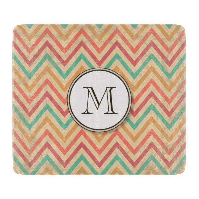 Tabla De Cortar Grunge arcoiris Zigzag Chevron Stripes (Anverso)
