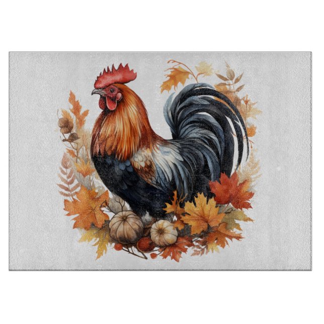 Tabla De Cortar Guapo acuarela Autumn Rooster (Anverso)