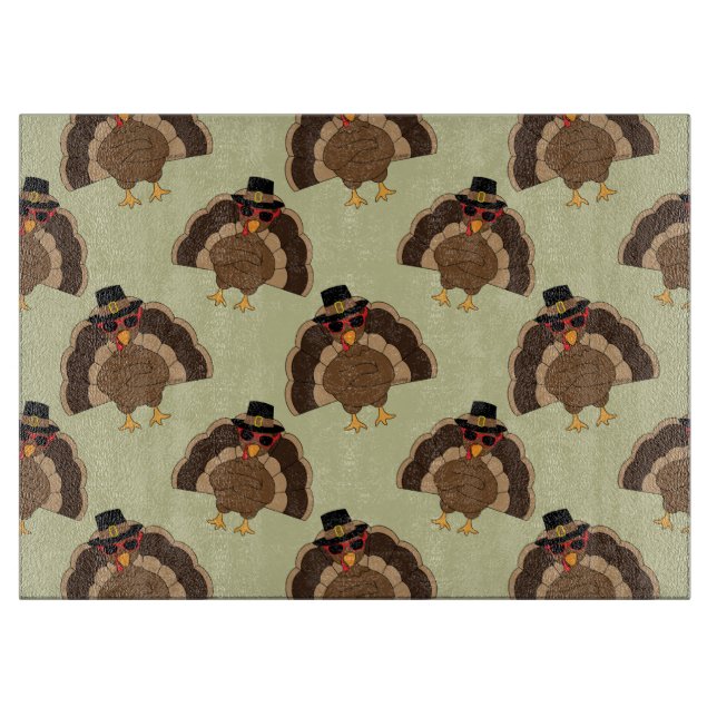 Tabla De Cortar Guay Turkey Thankding divertido patrón verde marró (Anverso)