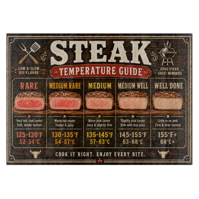 Tabla De Cortar Guía de temperatura de bistec (Anverso)