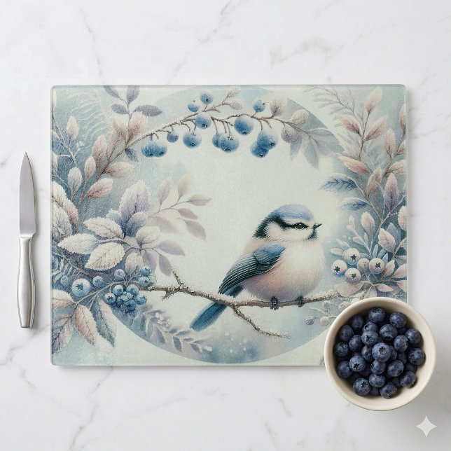 Tabla De Cortar Guirnalda de bayas de azulejo invernal (Winter Bluebird Berry Wreath Cutting Board)
