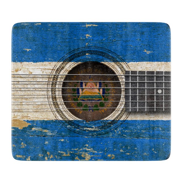 Tabla De Cortar Guitarra acústica vieja con la bandera de El (Anverso)