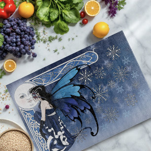 Tabla De Cortar Hada celta de luna invernal azul copos de nieve fa