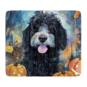 Tabla De Cortar Halloween Bernedoodle Con Calabazas Asustadas