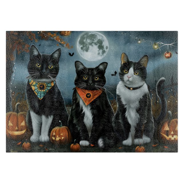 Tabla De Cortar Halloween con gatos de Tuxedo (Anverso)