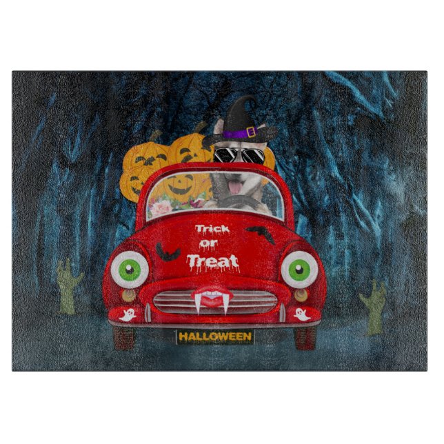 Tabla De Cortar Halloween con miedo al perro Husky siberiano (Anverso)