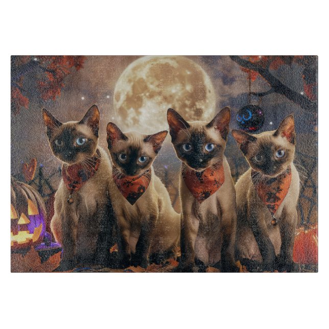 Tabla De Cortar Halloween de gatos siameses espeluznante (Anverso)
