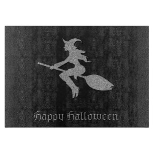 Tabla De Cortar Halloween de la Bruja Voladora de Plata