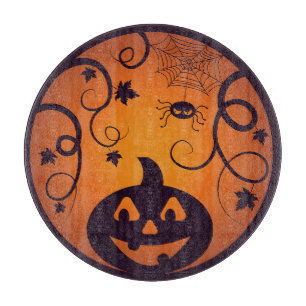 Tabla De Cortar Halloween Jack o linterna cara de calabaza y araña
