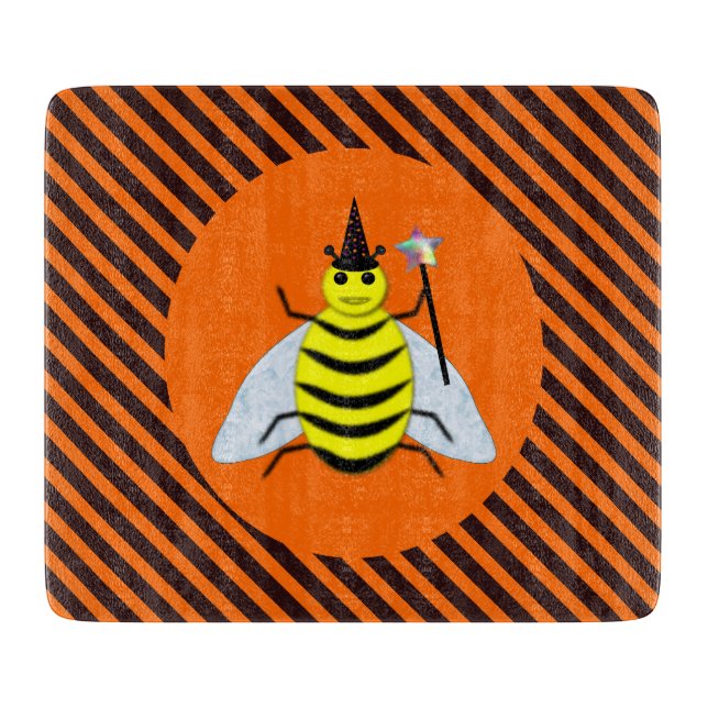 Tabla De Cortar Halloween Magic Bee Witch Naranja y Black Stripes (Anverso)