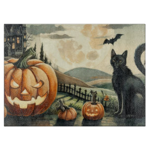 Tabla De Cortar Halloween/Otoño/Calabaza/gato
