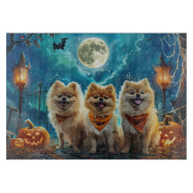 Tabla De Cortar Halloween Pomeranian Spooky (Anverso)