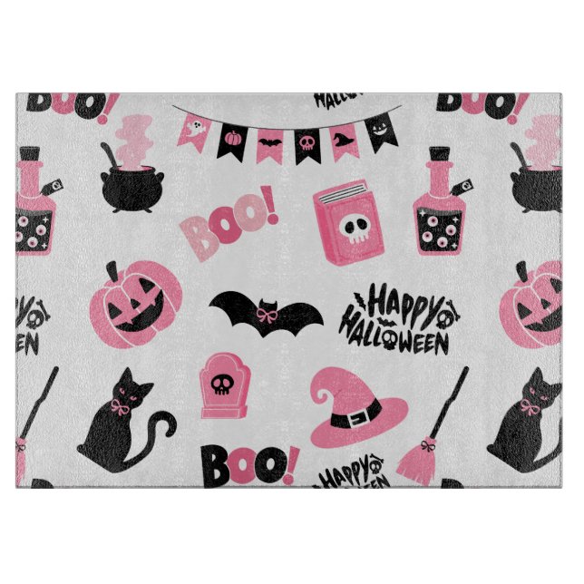 Tabla De Cortar Halloween rosa y negro (Anverso)