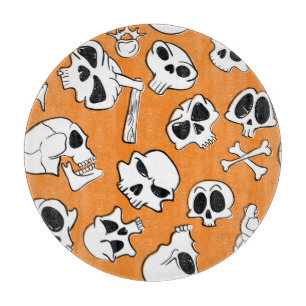 Tabla De Cortar Halloween Skulls Bones Doodle Pattern