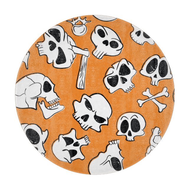 Tabla De Cortar Halloween Skulls Bones Doodle Pattern (Anverso)
