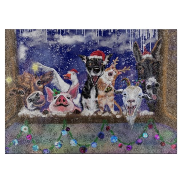 Tabla De Cortar Happy Navidades Farm Fiesta Funny Cutting Board (Anverso)