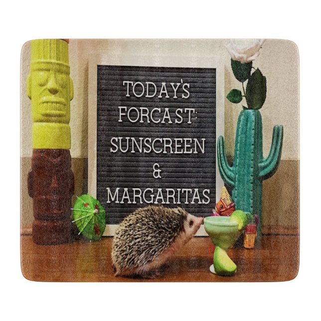 Tabla De Cortar Hedgehog Sunscreen y Margaritas (Anverso)