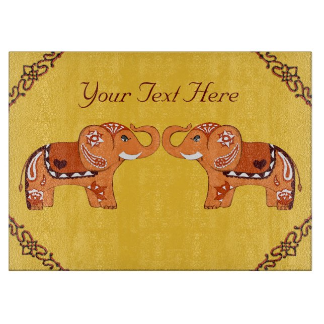 Tabla De Cortar Henna Elephant (Naranja/Rojo) (Anverso)