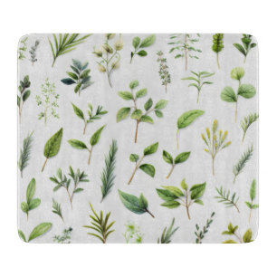 Tabla De Cortar Herbario de hojas verdes