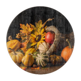 Tabla De Cortar Hermosa Cornucopia Llena De Gourds De Otoño