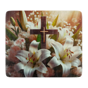 Tabla De Cortar Hermosa cruz de lirio de Pascua