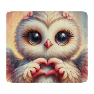 Tabla De Cortar Hermosa Lechuza Corazón de Amor