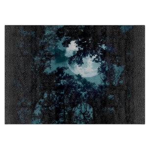 Tabla De Cortar Hermosa luna resplandece a través de árboles
